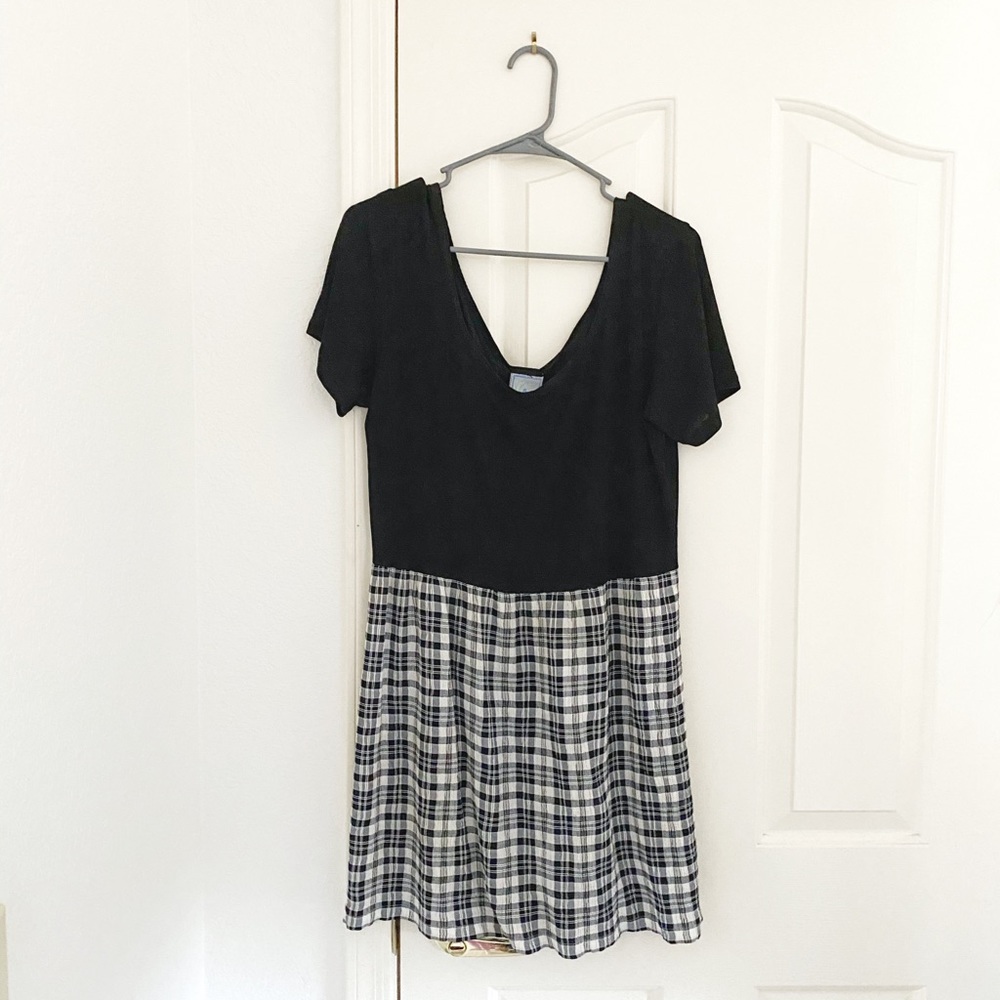 Vintage Baja Blue Black & Plaid Short Sleeve Dress